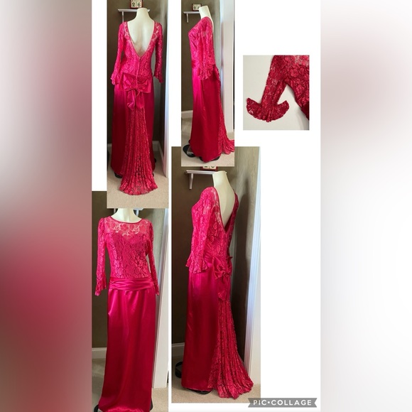 J.C. Penney Vintage 80s Pink Lace Satin Party Prom Dress size 11/12 - Picture 3 of 16
